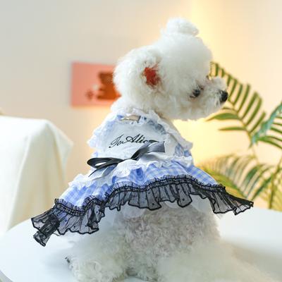 Pet Circle Dog Clothes Spring and Summer New Products Small and Medium Dog Blue and White Plaid Doll Collar Skirt Fairy Tale Princess Dress