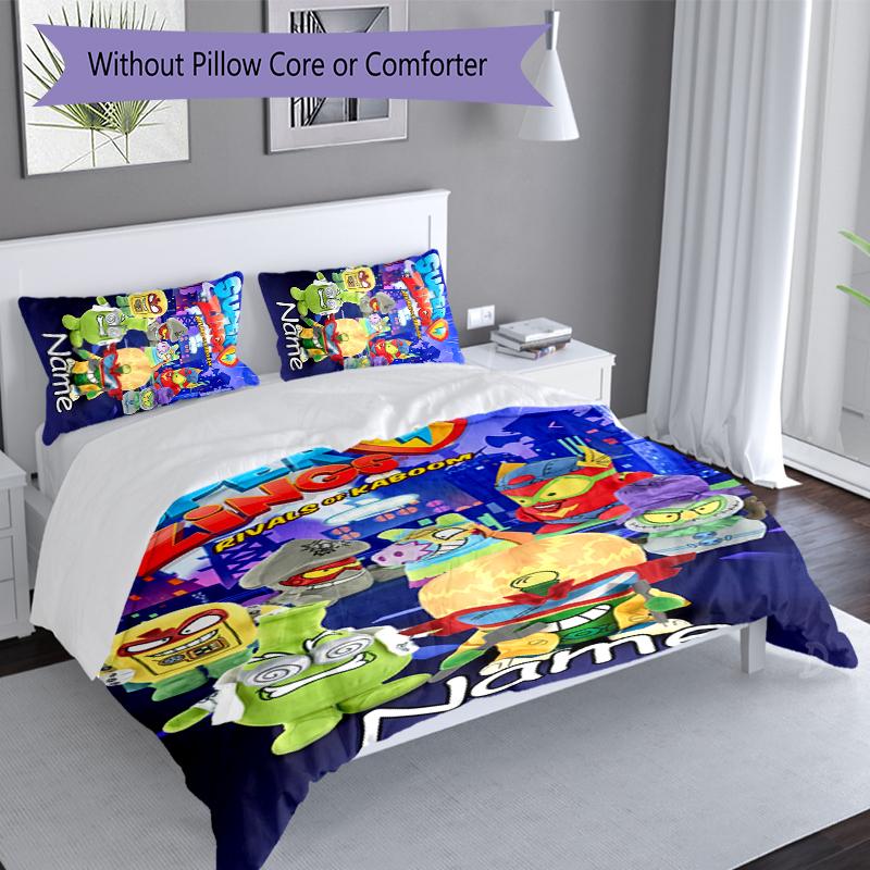 3pcs Custom Name SuperZings Bedding Set,Includes 1 Duvet Cover and 2 Pillowcases,All-season Bedroom Decor