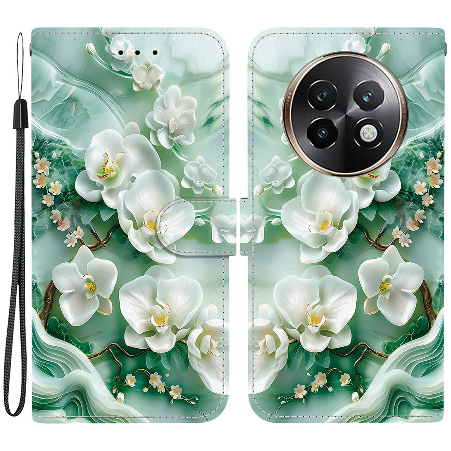 

Для Realme 13+ 5G/13 Pro 5G (Китай) Чехол с печатью узора, противоударный, кожаный, откидной кошелек, чехол для телефона со шнурком Jade Flower