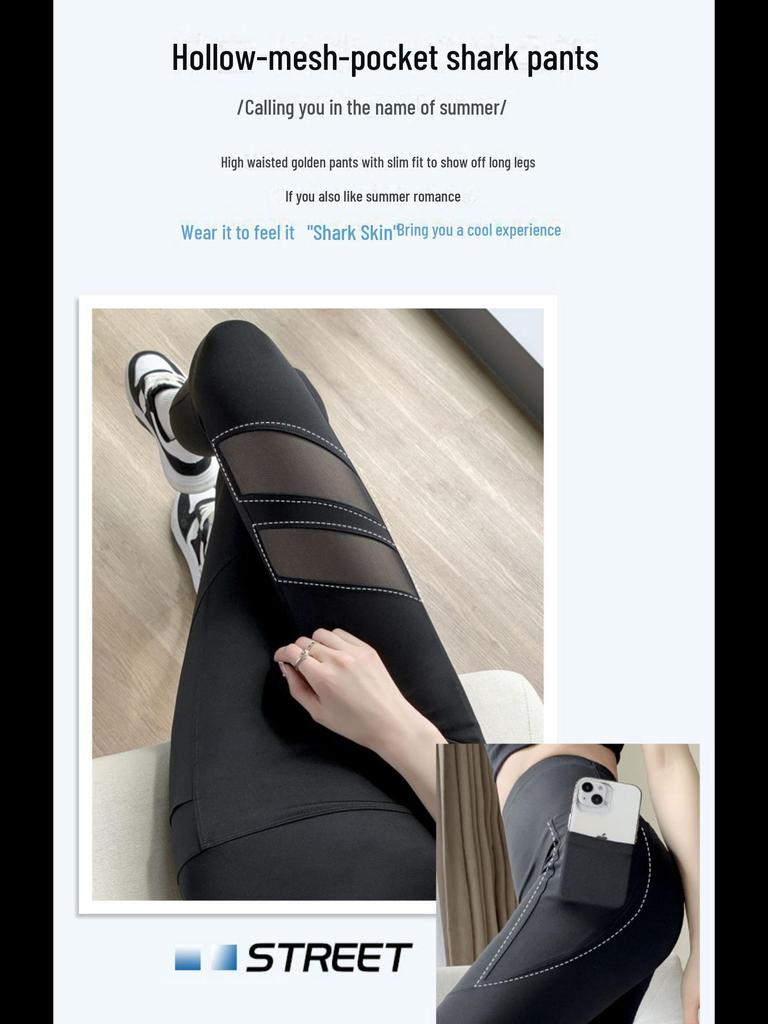 Women's Summer Mesh Shark Pants: High Waist, Hip Lifting, Slim Fit Yoga Leggings