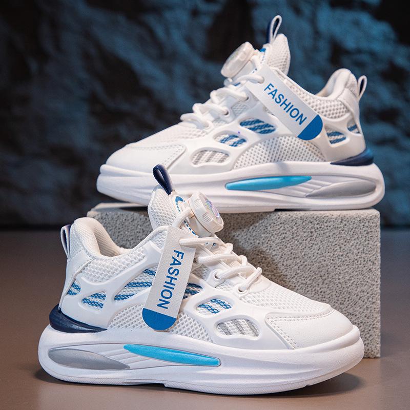 Children's breathable mesh shoes spring and autumn new boys and girls soft-soled dad shoes medium and older children's rotating button casual shoes
