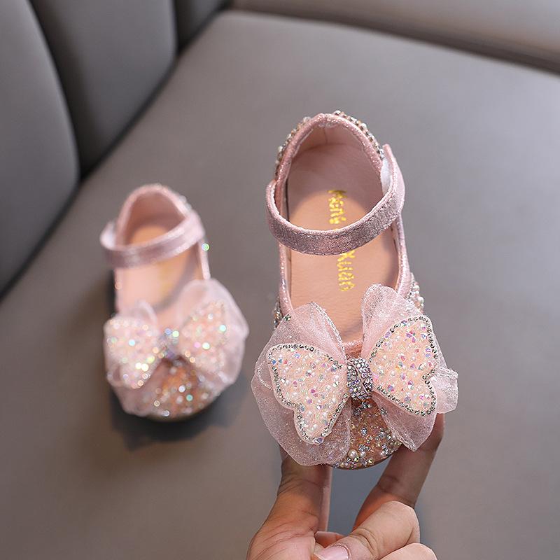 

Autumn Korean-style girls princess baby small/medium/large children s bowknot leather dance performance shoes 36 рожевий