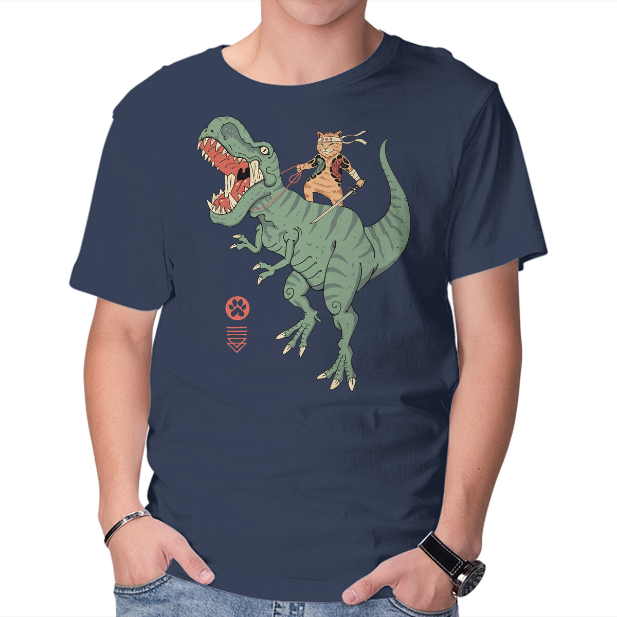 Unisex Crew Neck T-Shirt T-Rex Catana Graphic Short Sleeve Casual Tee L