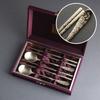 Korean Ivy Gold 2-Person Sujeo Cutlery Set | STS304 Spoon & Chopsticks with Silk Case
