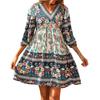 Summer  Casual Dresses V Neck 3/4 Long Sleeve Ruffle Floral Print  Short Beach Dress For Women 2022