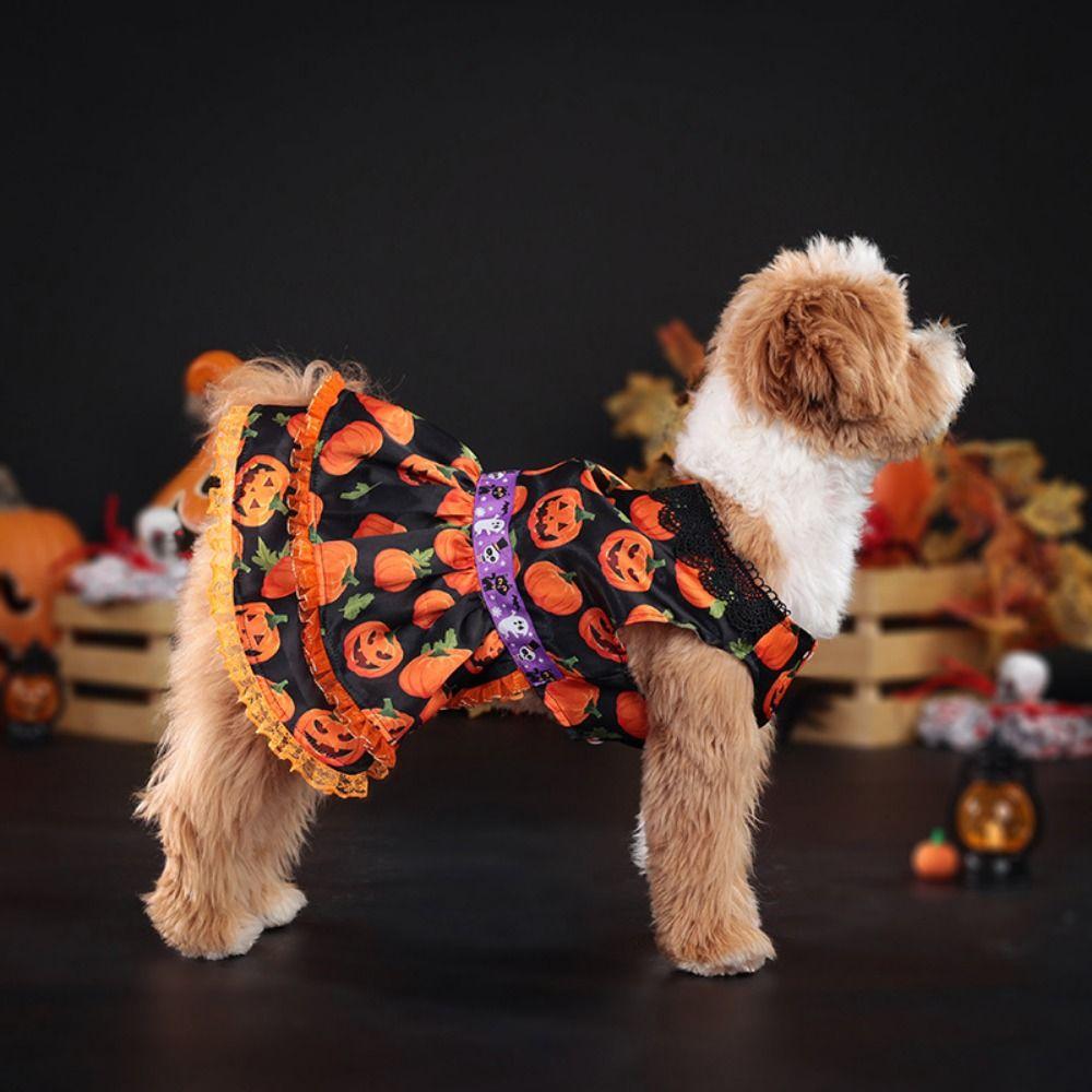 Creative Pet Halloween Dress Pumpkin Pattern Pet Pumpkin Lace Dress  Pet Supplies