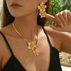 3pcs/Set OT Clasp Flower Pendant Necklace Exaggerated Snake Chain Necklace  Holiday Wedding