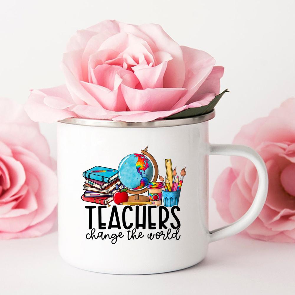 Camping Mug Coffee Teacher Change The World Print Mugs Personalized Gift Original Breakfast Cups to Sublimate Stainless Cup Beer