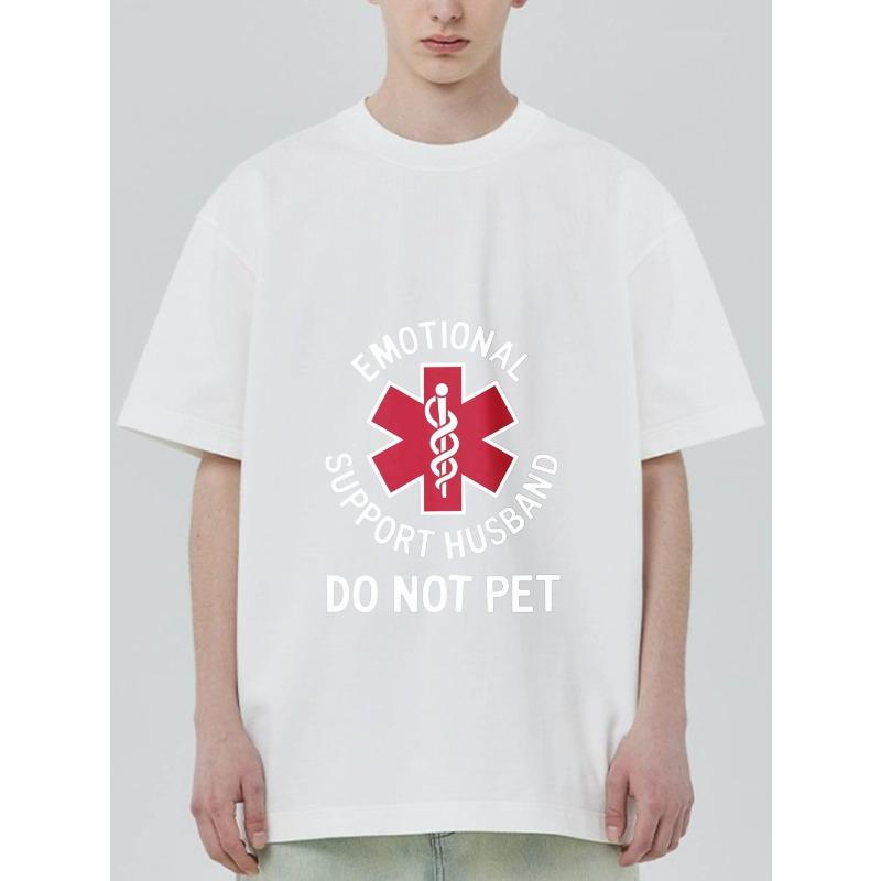 Emotional Support Husband T Shirt Black Red Medical Cross with Snake Symbol and Text Do Not Pet for Casual Wear and Humor Statement Outfits