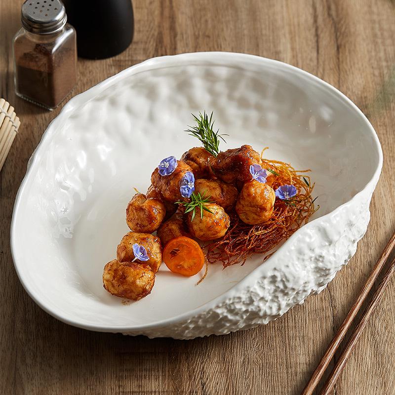 2025 Luxury Rock Texture Ceramic Plate for Steaming Fish or Soup