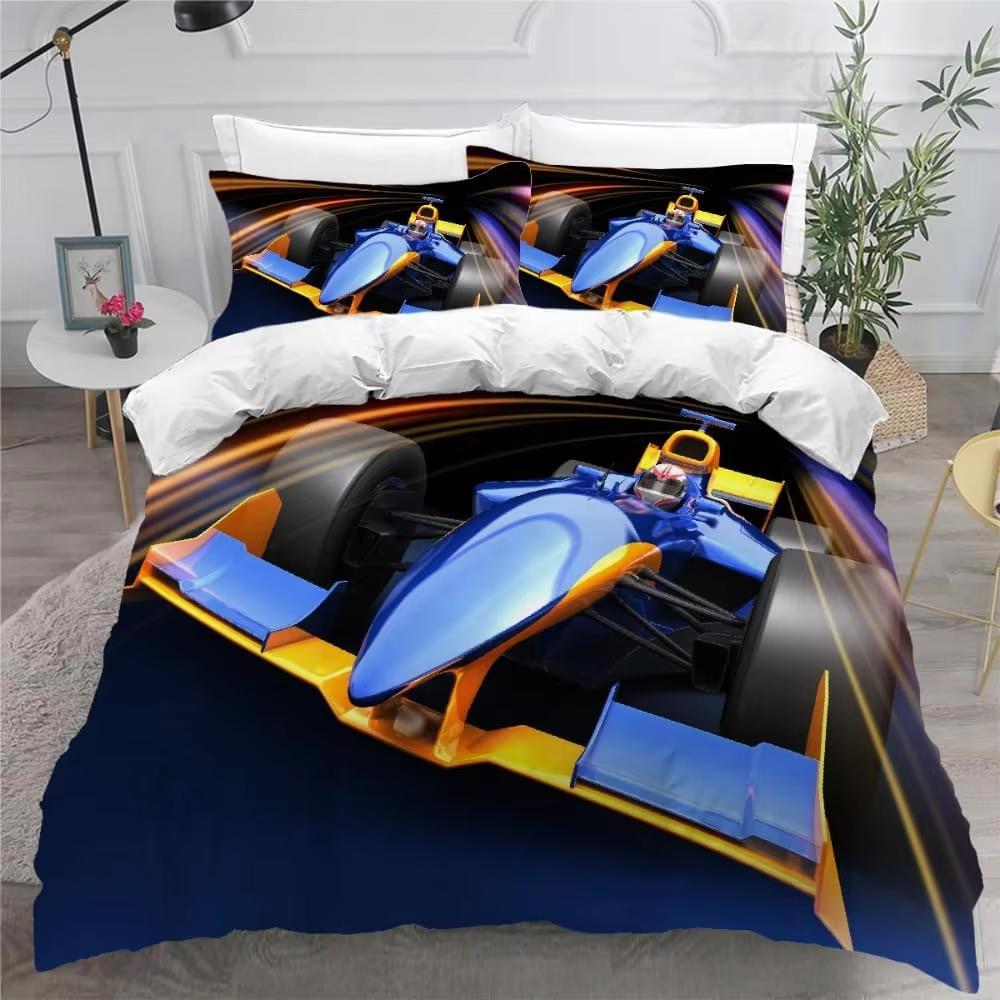 Racing Car Decor Bedding Set Soft Comforter Cover For Adult Teens,3D Sports Car Quilt Covers With Zipper Closure And Pillowcases
