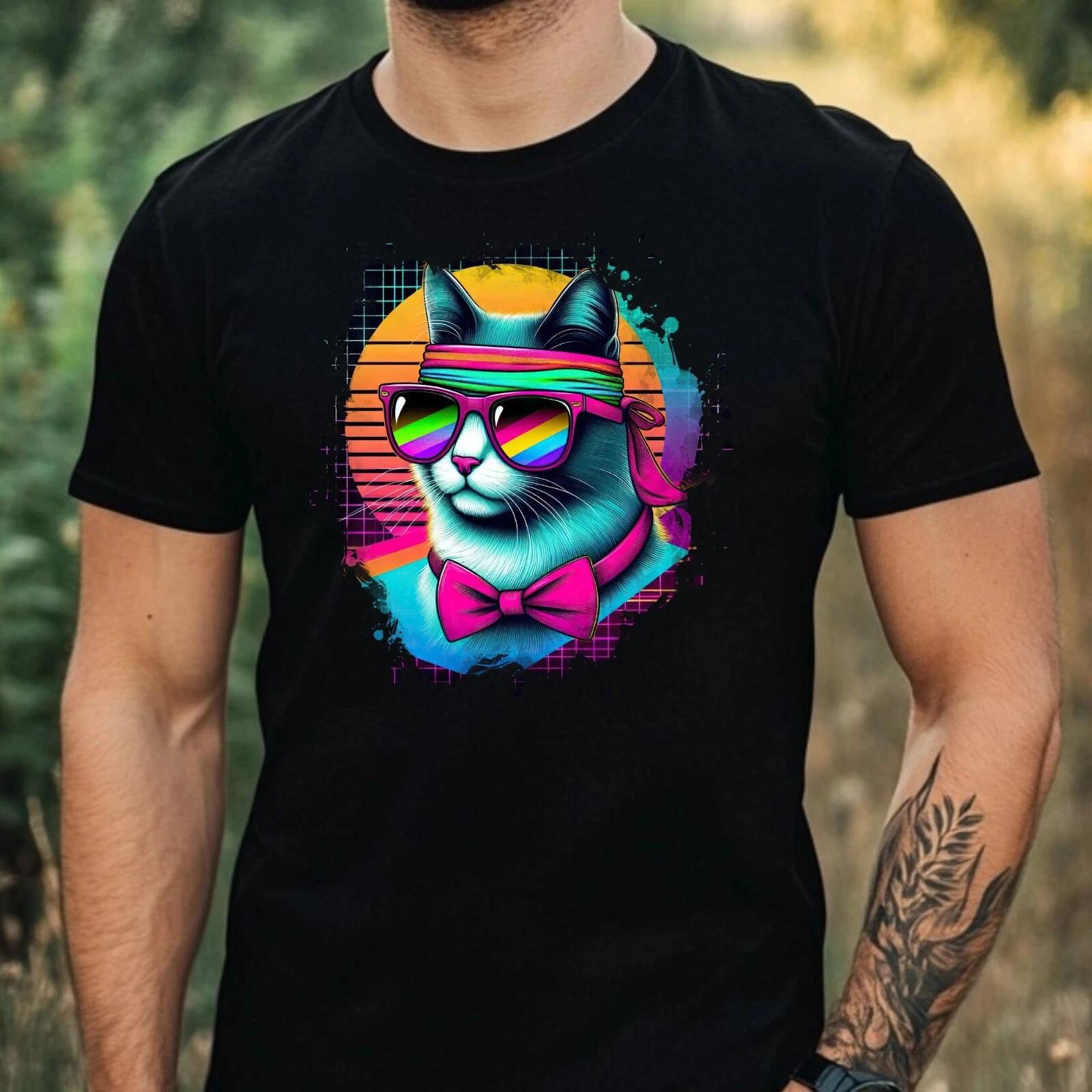 T-Shirt Herren Aquarell Coole Katze Motiv Baumwolle Größe XS bis 5XL L