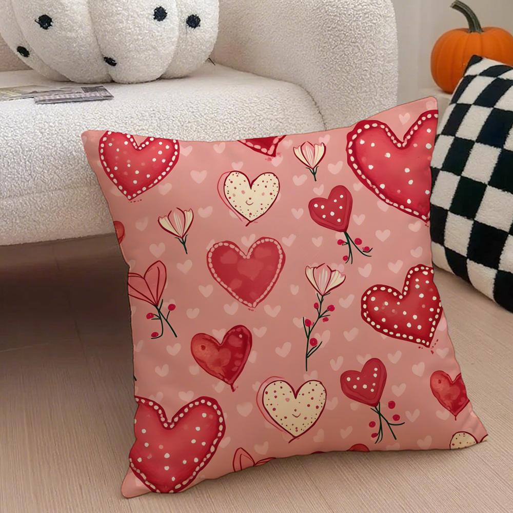 Valentines Day Gift with Heartshaped Pattern Cushion Cover Throw Pillow Cover Hidden Button Durable Polyester Chair Cushion