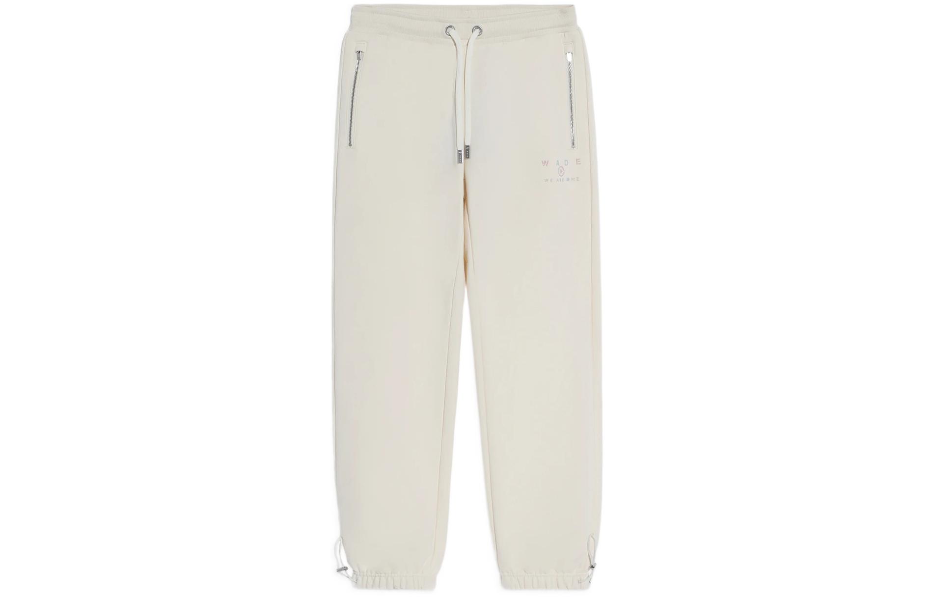Li Ning Wade Collection, Solid Color Fleece Lined Elastic Cuff Knitted Sweatpants Men s Ecru AKLS115-6 XXL
