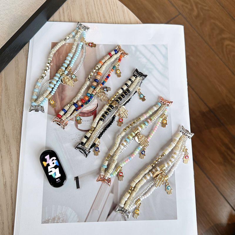 Beaded Watch Bands for Mi Band 8 9 10 Repleacement Watch Straps for Mi 8Pro 9Pro Wristband Elastic Redmi Watch 4 5 6 Correas 3
