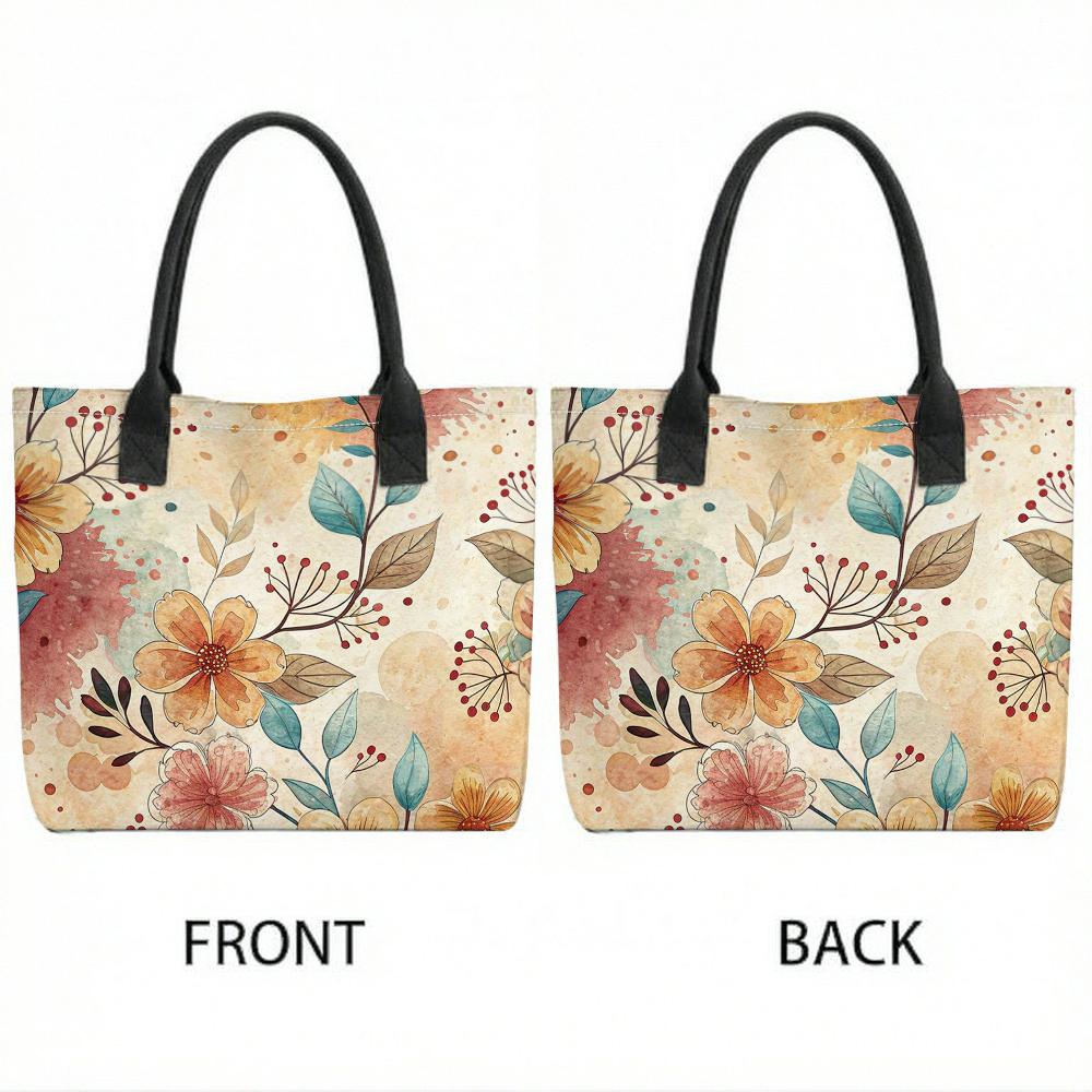 Boho Watercolor Floral Tote Bag Large Capacity Canvas Shoulder Bag for Women Casual Daily Use Shopping Travel Handbag