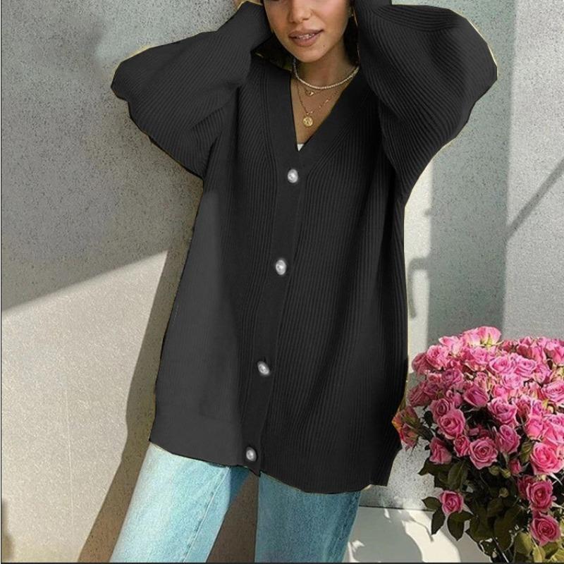 

Свитер пальто женский однотонный повседневный кардиган свободный вязаный кардиган на пуговицах удобный универсальный и модный XL