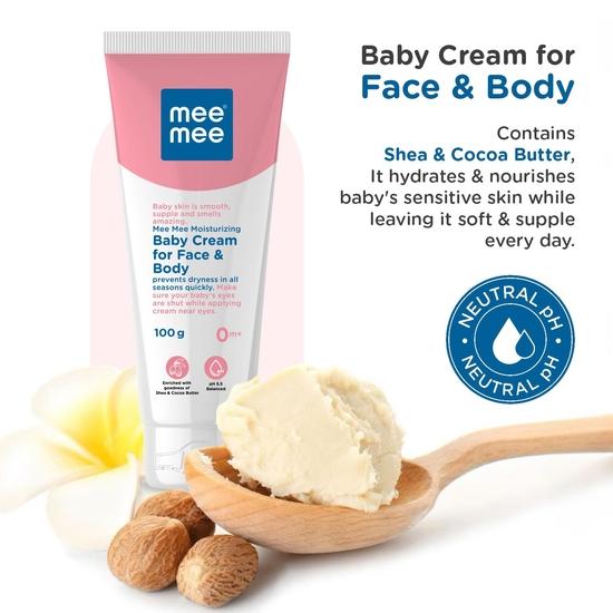 Mee Mee Moisturizing Baby Cream For Face & Body, Shea & Cocoa Butter, 24 Hrs Moisturization - 100 G