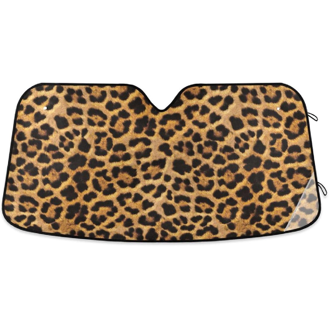 

Brown Black Leopard Windshield Sun Shade for Car Auto SUV Truck Foldable Front Window Sunshade Sun Visor Protector Block UV Rays Reflect Heat, 55 x