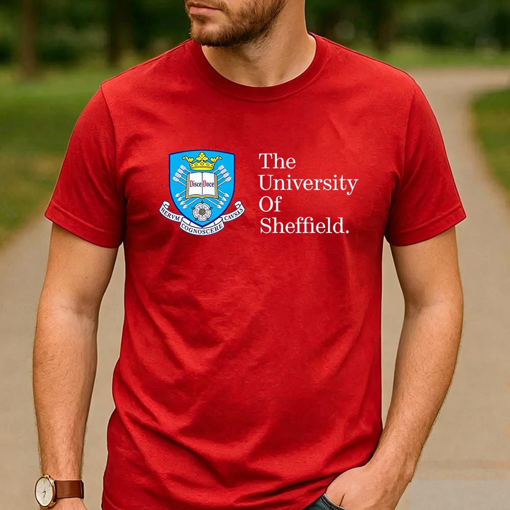 Maglietta Grafica in Cotone Retrò Vintage Logo The University Of Sheffield Unisex Manica Corta Tee per Laureati Alumni Vacanze
