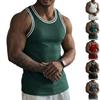 Herren Rippstrick Tanktop Ärmellos Sportliches Shirt Kontrastbesatz Rundhalsausschnitt Sportbekleidung Normale Passform Weste