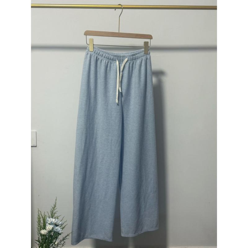 

Fairy tale plaid striped wide-leg pants lazy wind loose horizontal striped casual pants versatile texture loose floor pants Average size (about 80-70 kg) синий