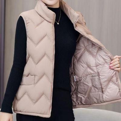 Helllila Gesteppte Weste für Damen - Schickes, Warmes, Ärmelloses Polyester-Top mit Reißverschluss für Frühling/Herbst