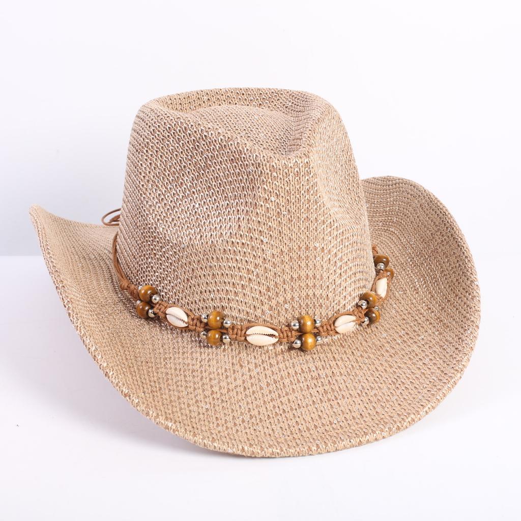 Popular European and American Classic Western Denim Straw Hat, Men's and Women's Fashion Outdoor Sunscreen Sequined Straw Hat