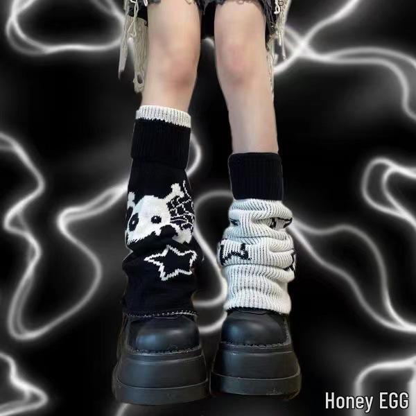 Asymmetric Skull Y2K Knitted Long Warmers: Lolita Wide Leg JK Girl Socks