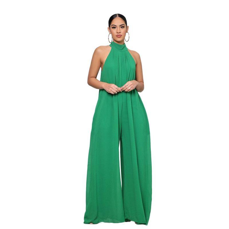 

Solid Color Casual Chiffon Loose Temperament Women s Jumpsuit Green L