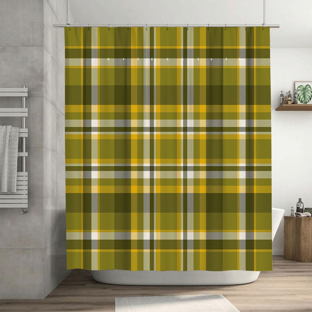 Classic Green Plaid Shower Curtain with White Accents Rectangular Shape for Bathroom Decor (180x180cm)