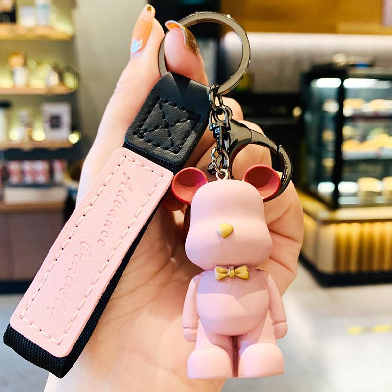Charming Bowtie Bear Keychain Resin Nordic Style For Couples Gifts And Birthdays Pink Bear