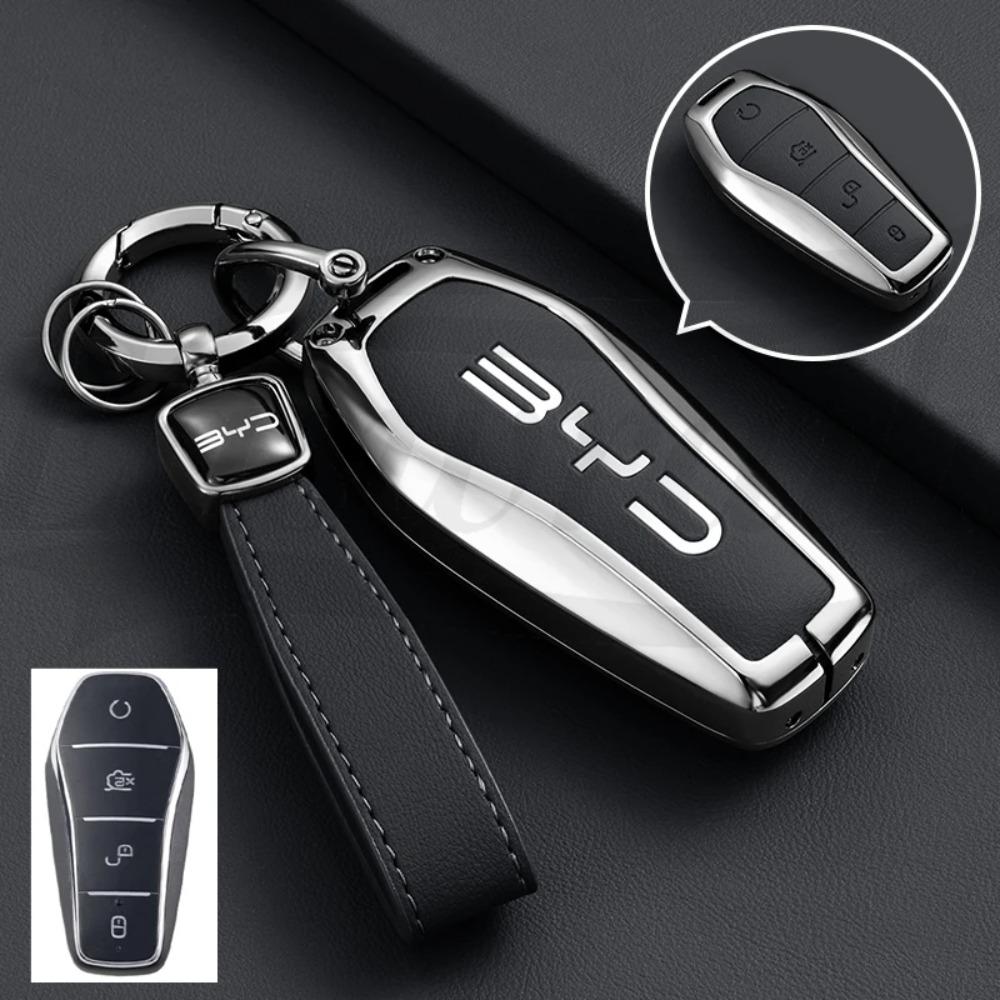 Car Zinc Alloy Leather Key Case Cover for BYD Song Plus Atto Han EV Tang DM Qin Seal Dolphin Key Bag Pouch Wallet Organizer