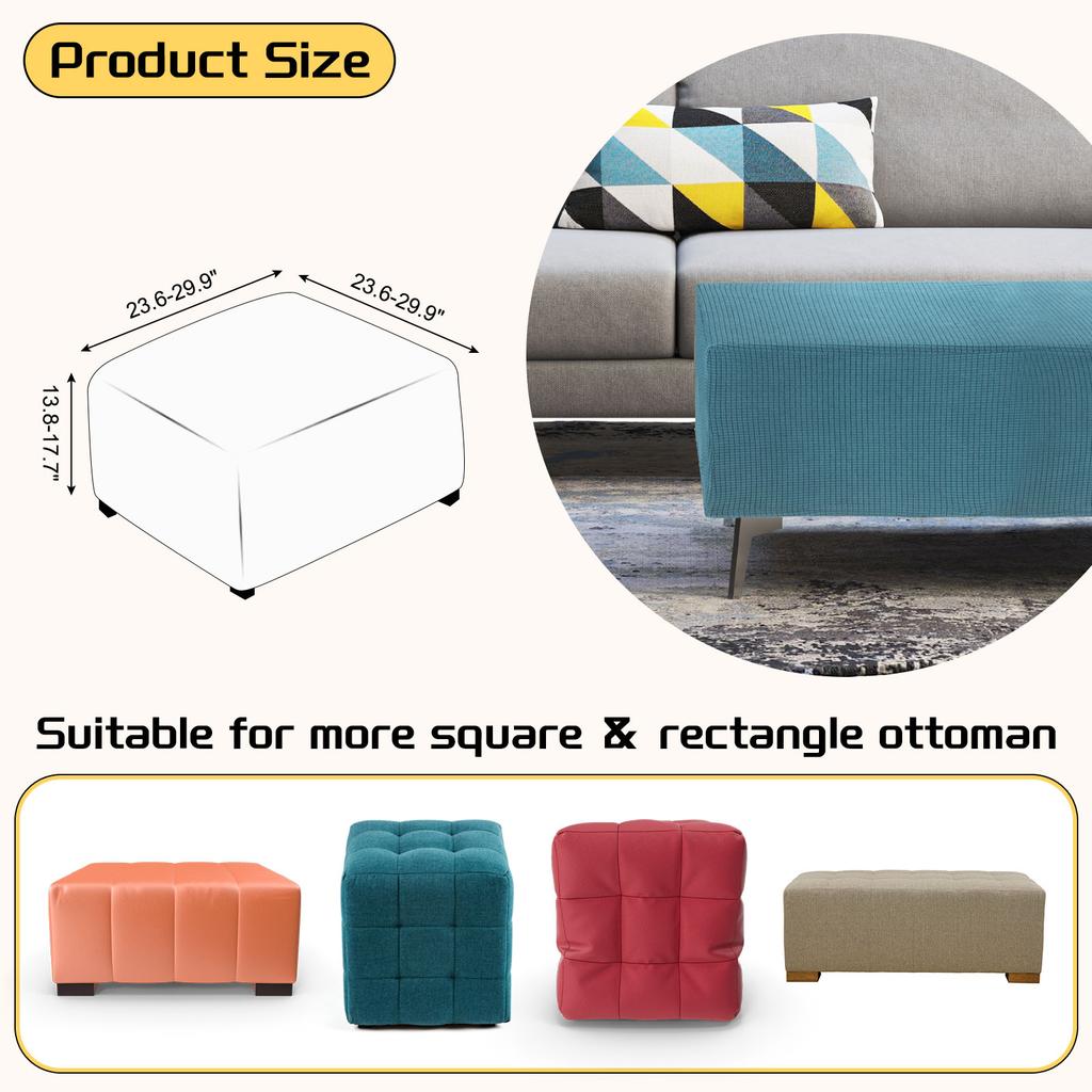 3 Sizes Square Ottoman Cover S/M/L Stretch Ottoman Slipcovers Elastic Foot Stool Foot Rest Protector for Living Room Bedroom