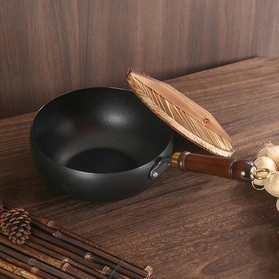 Traditioneller großer Bauch-Wok für den Hausgebrauch mit Holzgriff, flacher Kochtopf, unbeschichteter Wok, geeignet für Gasherd