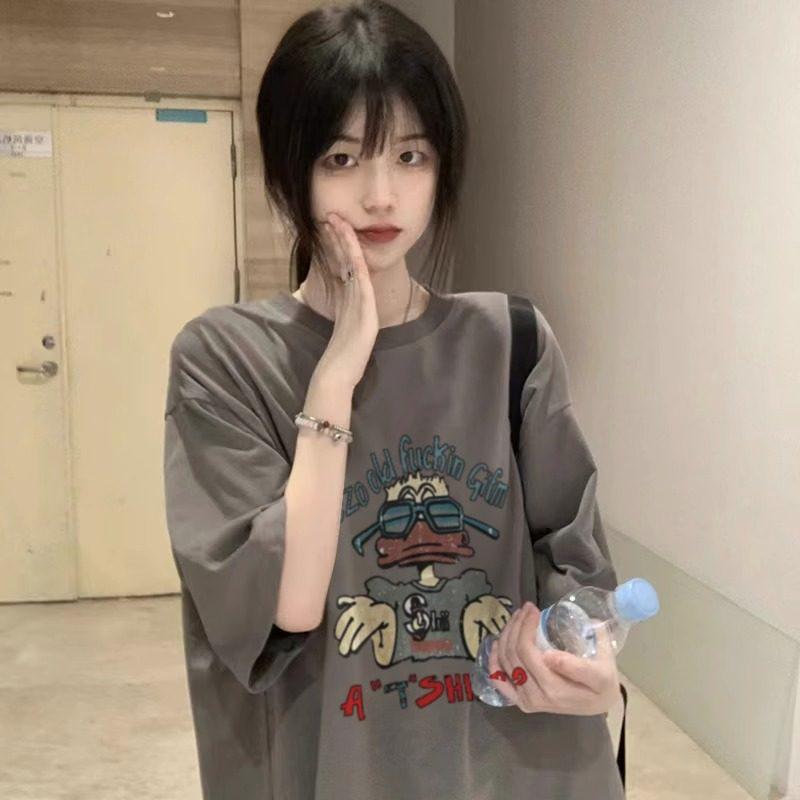 Unisex Oversized Retro Cotton T-Shirt – Short Sleeve Trendy Top for Couples