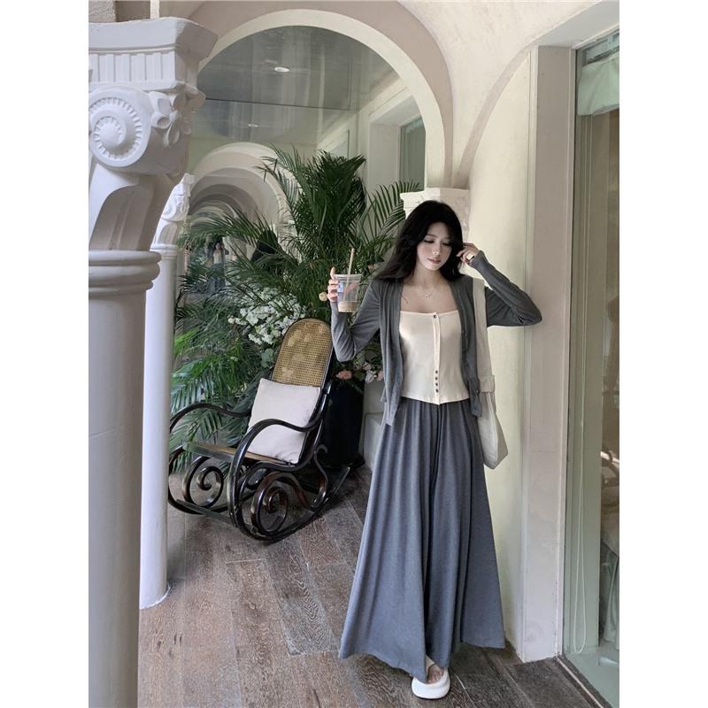 2025 Spring/Autumn Stylish Spliced Two-Piece Top & Long Skirt Set for Women