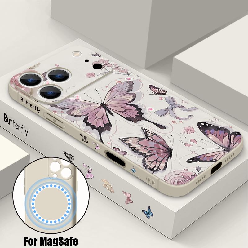 For iPhone 17 Pro Max Case INS Colorful Butterfly Flowers Pattern Magnetic For Magsafe Soft Cover For iPhone 16 15 14 13 Pro Max 17E 16E