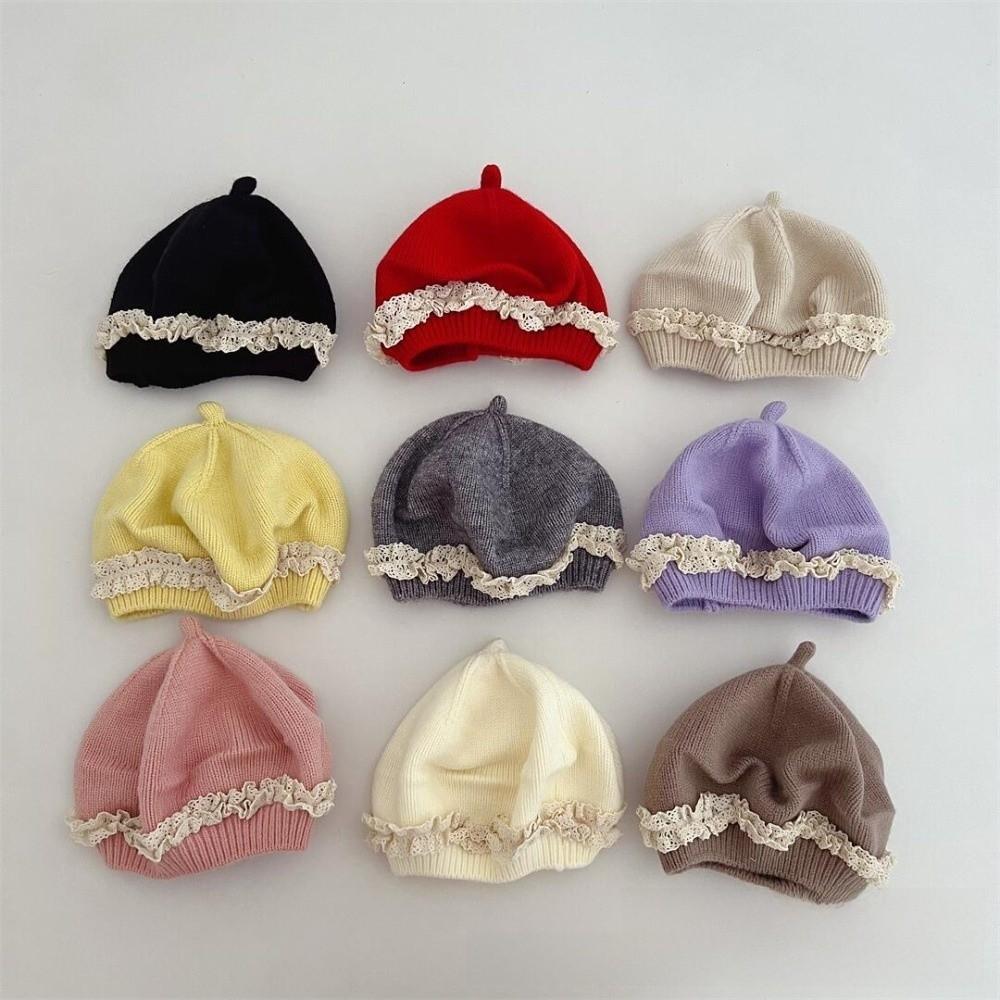 Soft Cotton Baby Beret Hat Lace Ruffled Pullover Hat Fashion Knitted Hat For Toddlers