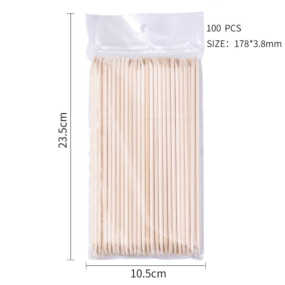 100pcs Cuticle Pusher Remover Beech Stick Dead Skin Push Nail Art Tools Rhinestones Picker Bead Pusher Manicure Pedicure Care