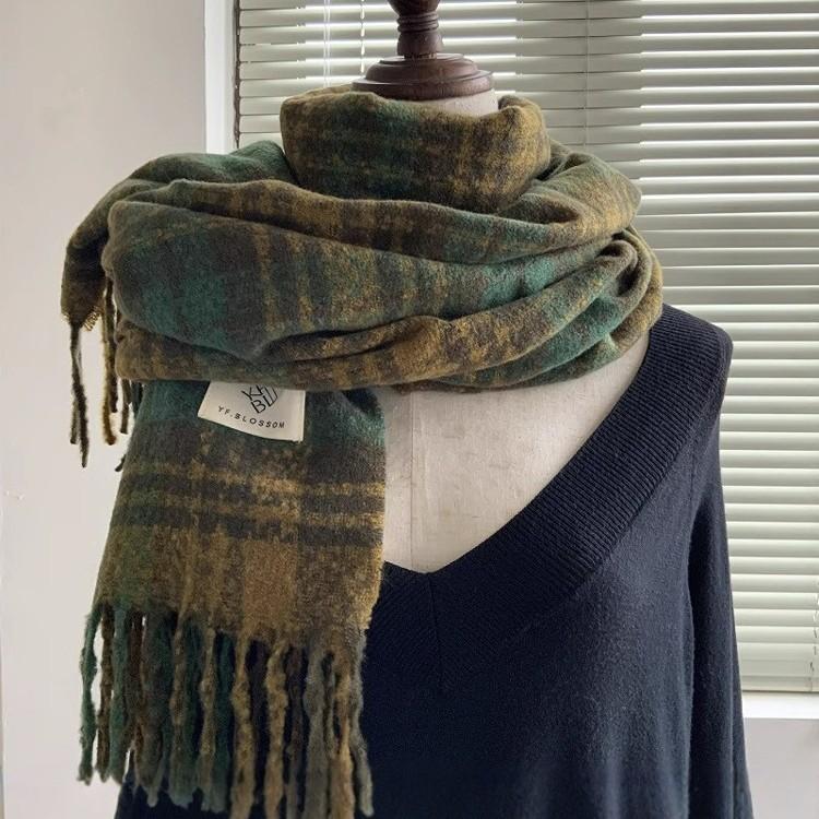 Plaid Scarf Women's Autumn and Winter New Dry Rose Pink Atmosphere Sense Advanced Sense Versatile Thickened Scarf