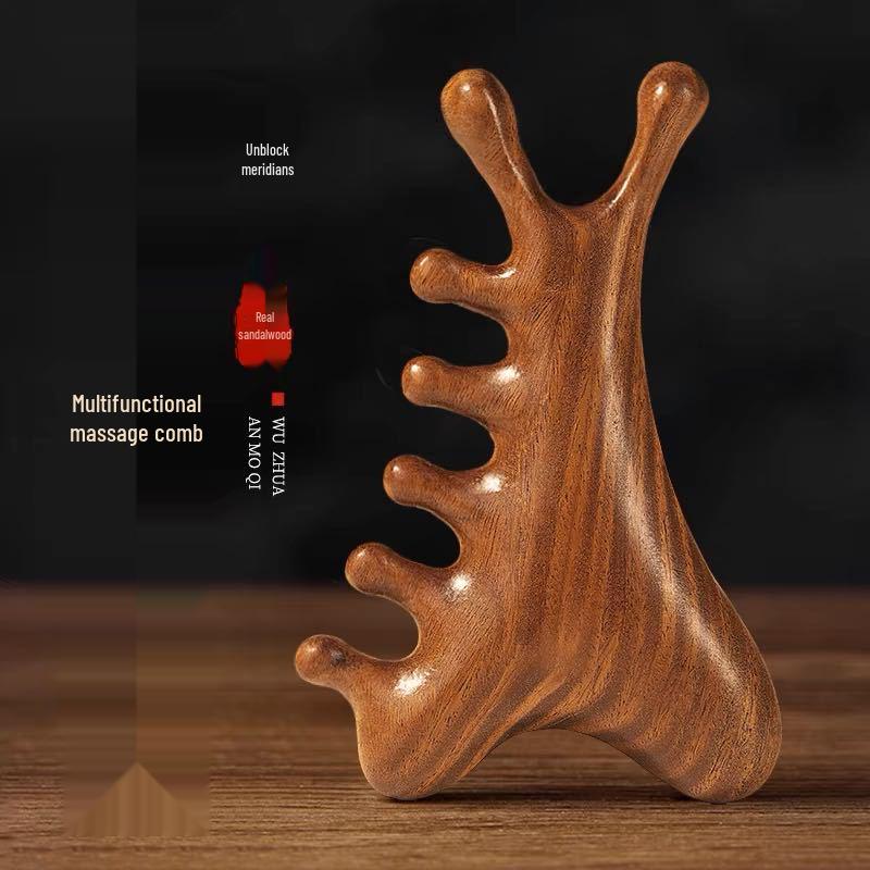 Sandalwood 4-in-1 Massage Comb for Scalp Therapy & Gua Sha