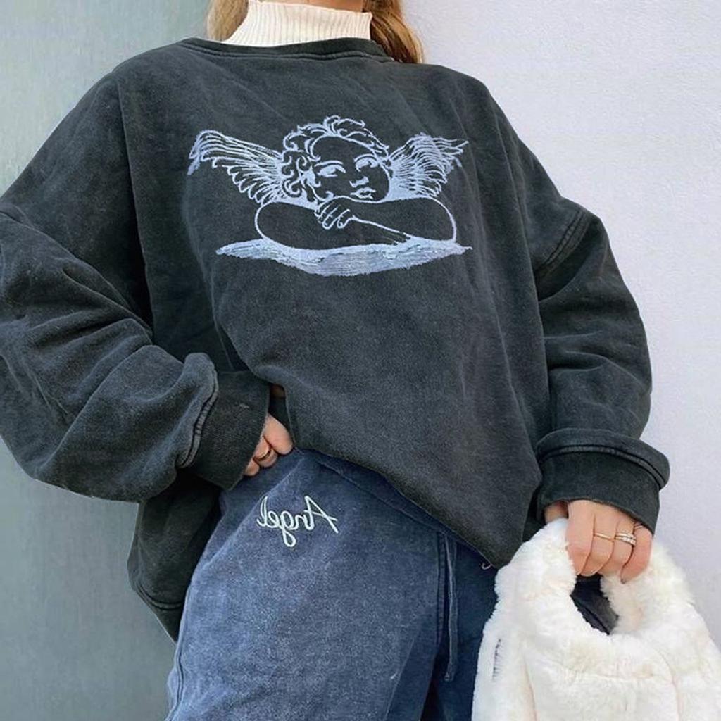 Angel Floral Print Pattern Women's Sweatshirt