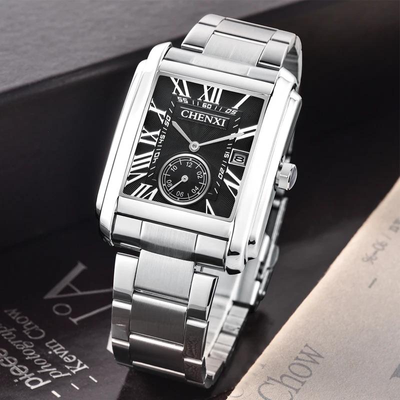 Chenxi Men's Watches Square Dial Original Quartz Watch for Men Waterproof Luminous Stainless Steel Wristwatch Male Date Clock