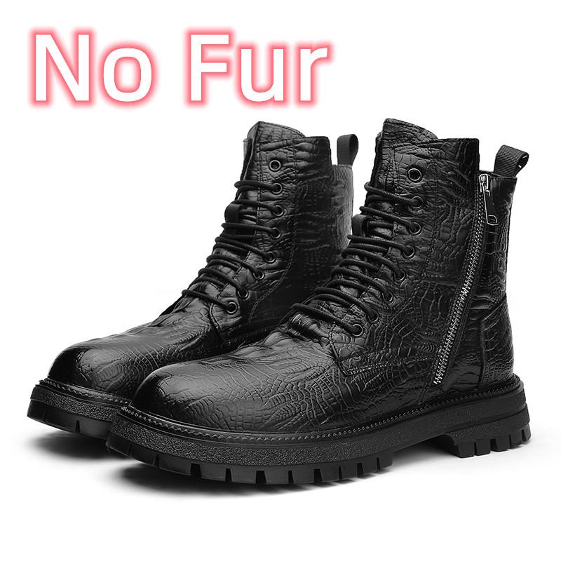 Fashion Leather Men's Business High Top Shoes Fashion Mens Slip on Winter Plush Snow Boots Men's Shoes All-match Male Comfortable Boots