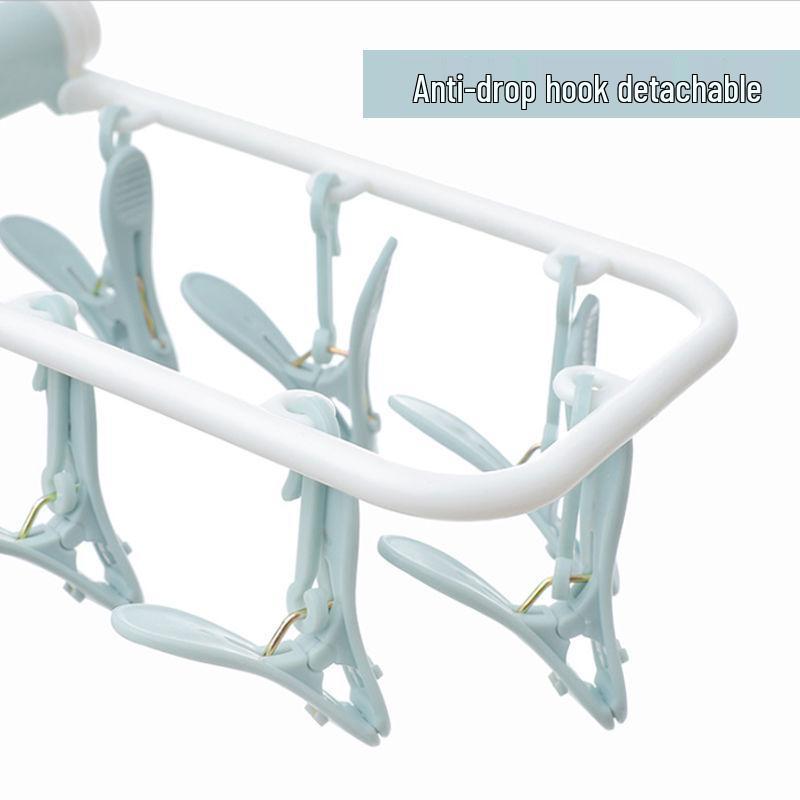 Foldable Windproof Clothes Drying Rack with 12 Clips for Socks - Ideal for Dorms, Students, and Families