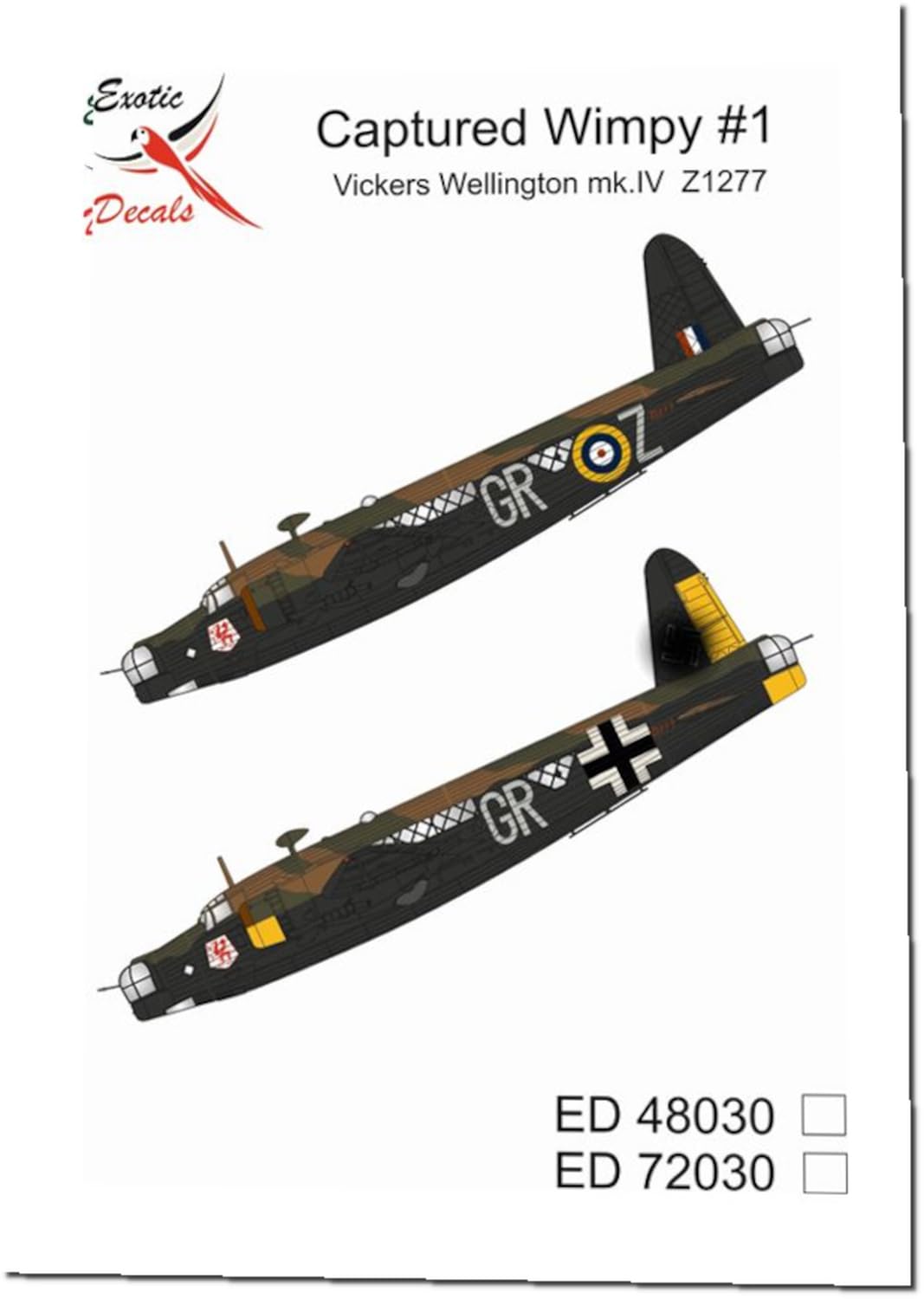 Масштабная модель Toro Захваченный Wimpy Захваченный Vickers Wellington Z1277 Пластиковая модель Декаль TRMED48030 1/48 #1 Mk.IV (Самолет)