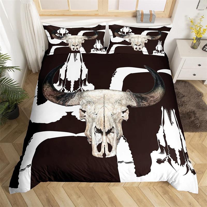 Farm Animal Duvet Cover Set Single King Queen Bohemian Mandala Bedding Set Microfiber Deer Bull Head Cow Skull Comforter Cover