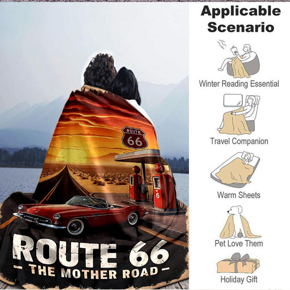 1PC Route 66 Blanket, Throw For Sofa, Bed, Travel, Camping, Livingroom,