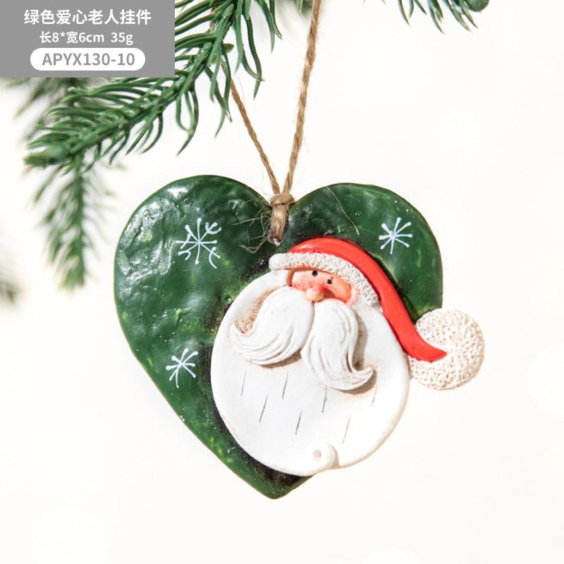 New Christmas Painted Resin Santa Claus Heart Pendant Retro Style Christmas Tree Imitation Ceramic Decoration navidad 2025